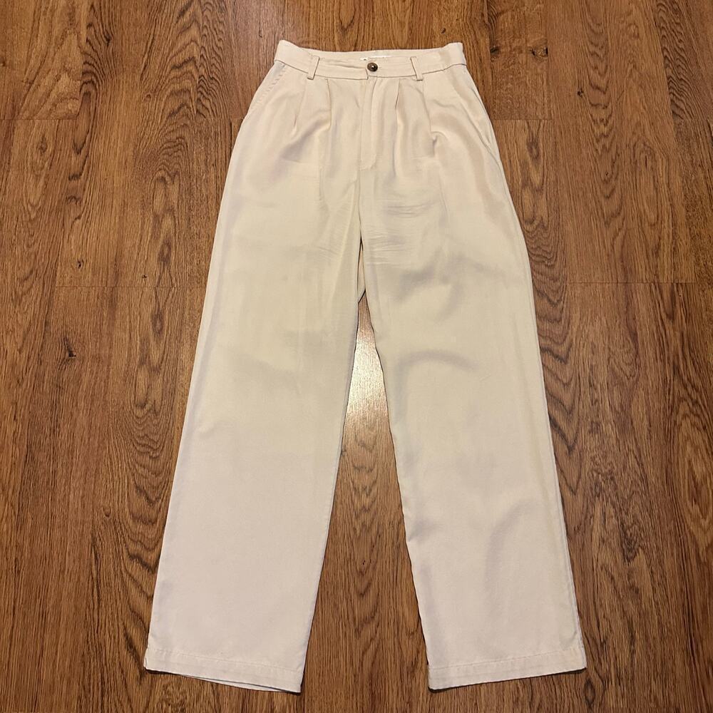 Reformation beige green pleated wide leg pants size 2 petite casual career